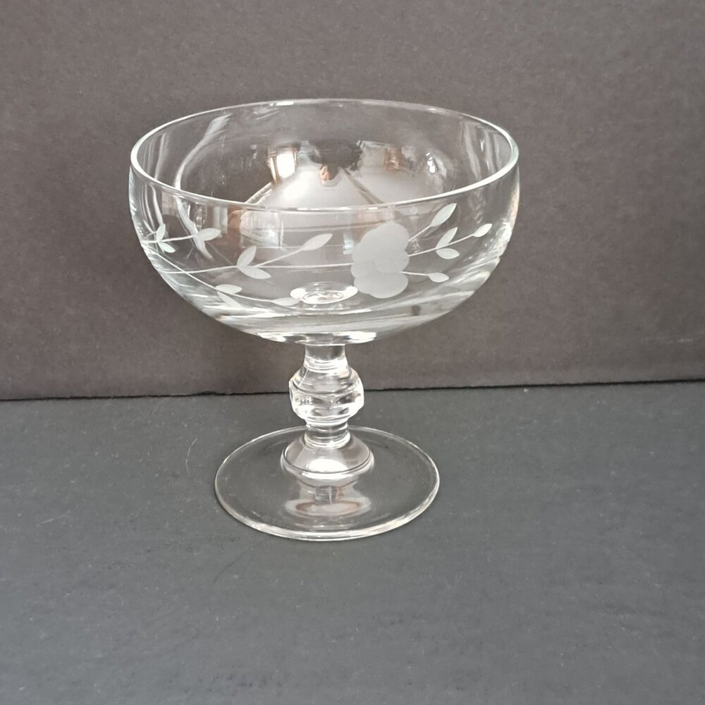 Princess House Heritage Etched Dessert Glass 4.5" Footed Bowl Floral Vintage
